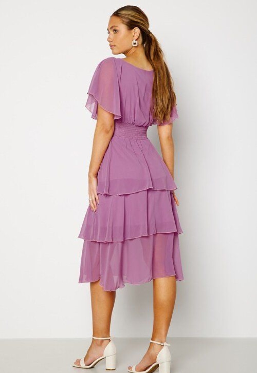 H T Goddiva Morsiusneitojen Mekot | Flutter Tiered Midi Dress