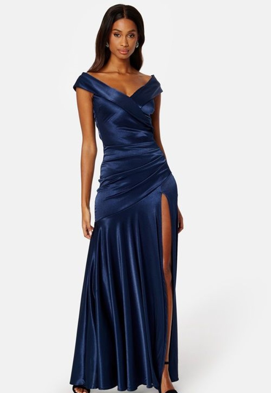 H T Goddiva Morsiusneitojen Mekot | Satin Bardot Pleat Maxi With Split