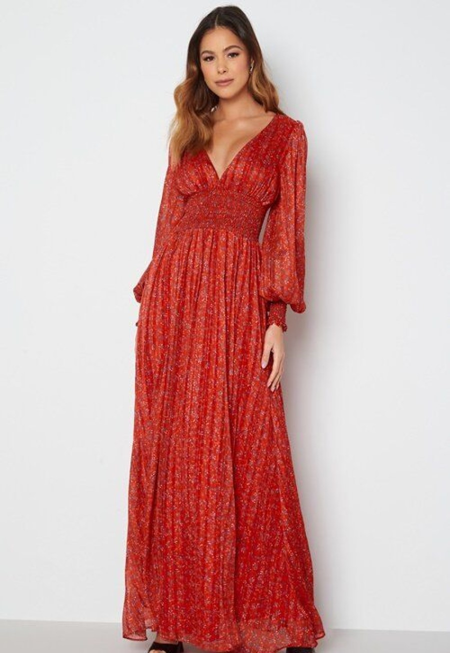 Joulu Goddiva Joulumekot | Ditsy Long Sleeve Shirred Maxi Dress